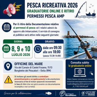 Pubblicata la Determinazione con l'elenco dei nominativi autorizzati all'esercizio della pesca ricreativa nell'AMP "Secche di Tor Paterno"2026
